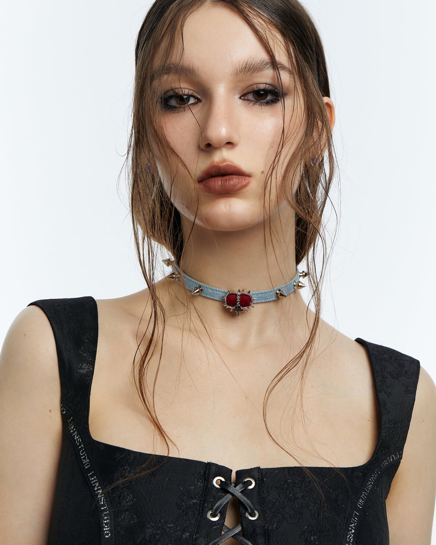 Velvet Heart Rivet Denim Choker