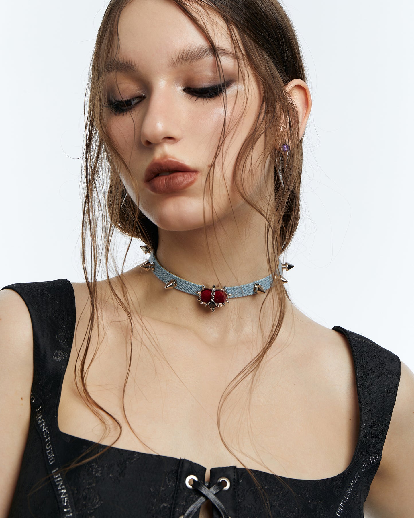 Velvet Heart Rivet Denim Choker