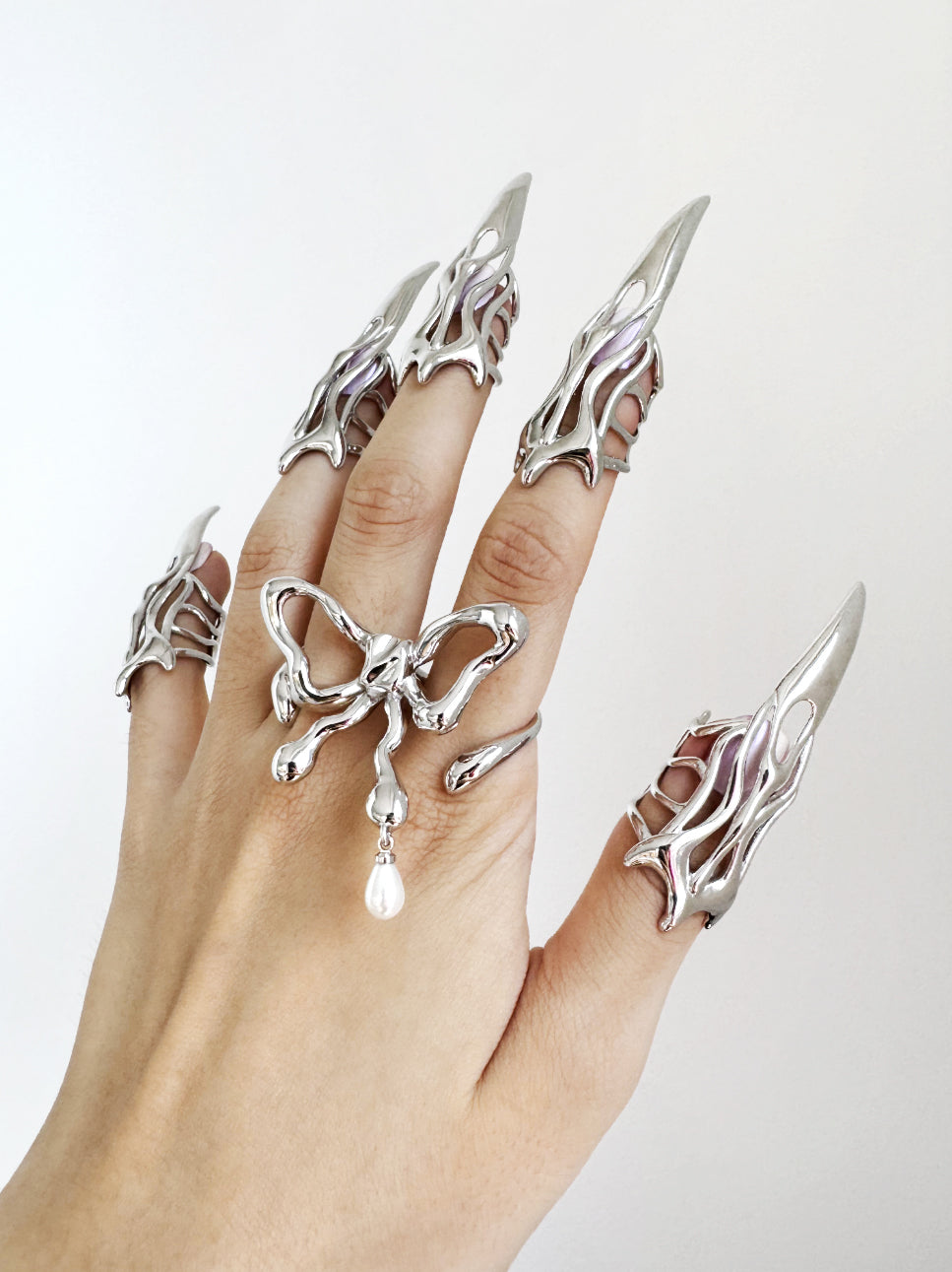 Pearl Bow Ring - Cute Y2K Two-finger Ring